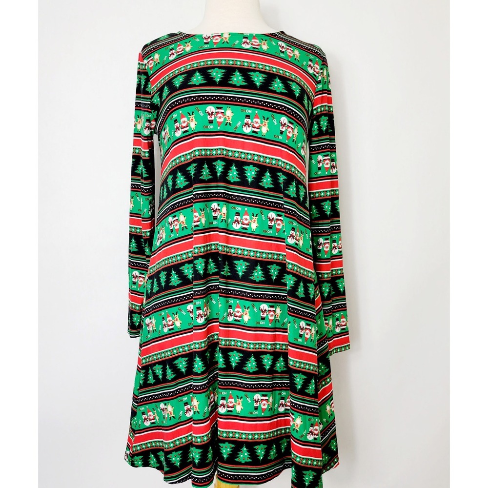 Christmas Santa Snowman Tree Print Swing Dress Size‎ S